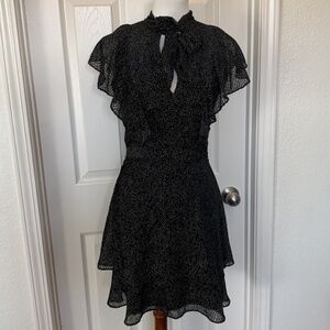 Parker Black Velvet Polka Dot Neck Tie Skater Dress